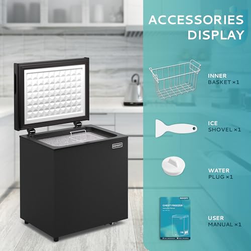 EUHOMY 3.5 Cu.Ft Chest Freezer with Removable Basket, Small Deep Freezer Adjustable 7 Thermostat, Quiet Mini Freezer Free-Standing Top Door