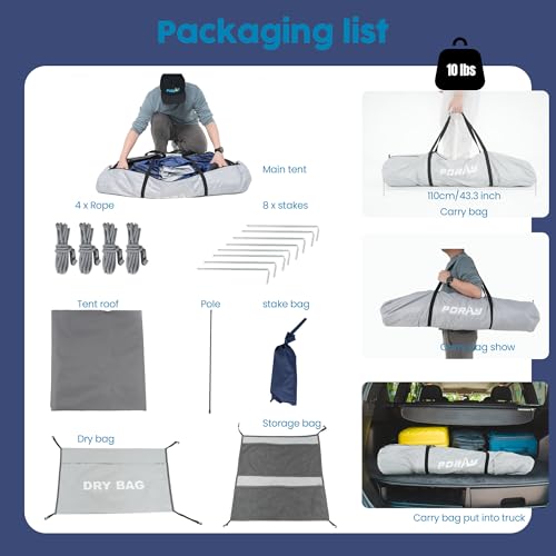 Camping Shower Tent Deluxe Changing Room Easy Set Up Privacy Shelter,Large Toilet Tent 2 Rooms with Floor Drain Design for Beach, Camping