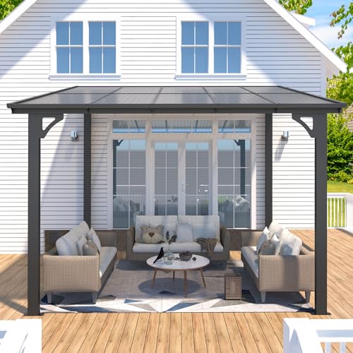 AECOJOY 10&rsquo; x 10&rsquo; Gazebo, Wall Mounted Gazebos Pergola on Clearance, Outdoor Patio Lean to Gazebo Awnings for Deck, Porch