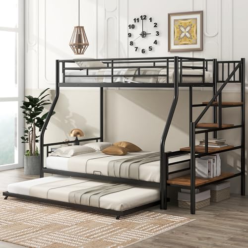 SOFTSEA Twin Over Twin Metal Bunk Bed with Drawers, Convertible Twin Bunk Beds, No Box Spring Needed(Black)