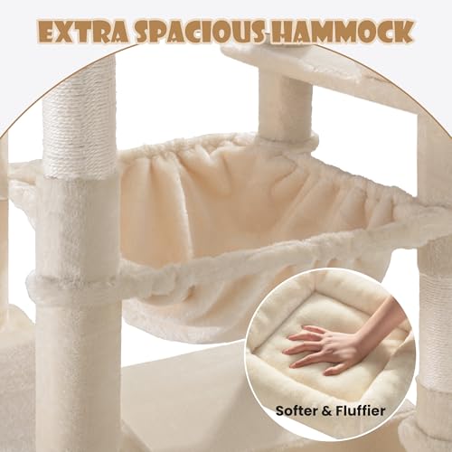 SHA CERLIN 81in Multi-Level Tall Cat Tree Tower for Indoor Kitties/Larger Cat Condo Furniture with Hammock/Cozy Pussycat Perches/Sisal Scratching