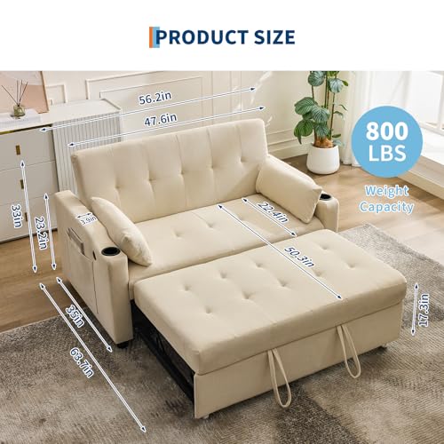 GarveeHome 3 in 1 Convertible Sleeper Sofa Bed, Corduroy Futon Couches with Pull-Out Bed, Adjustable Backrest, Charging Port & Side Pockets