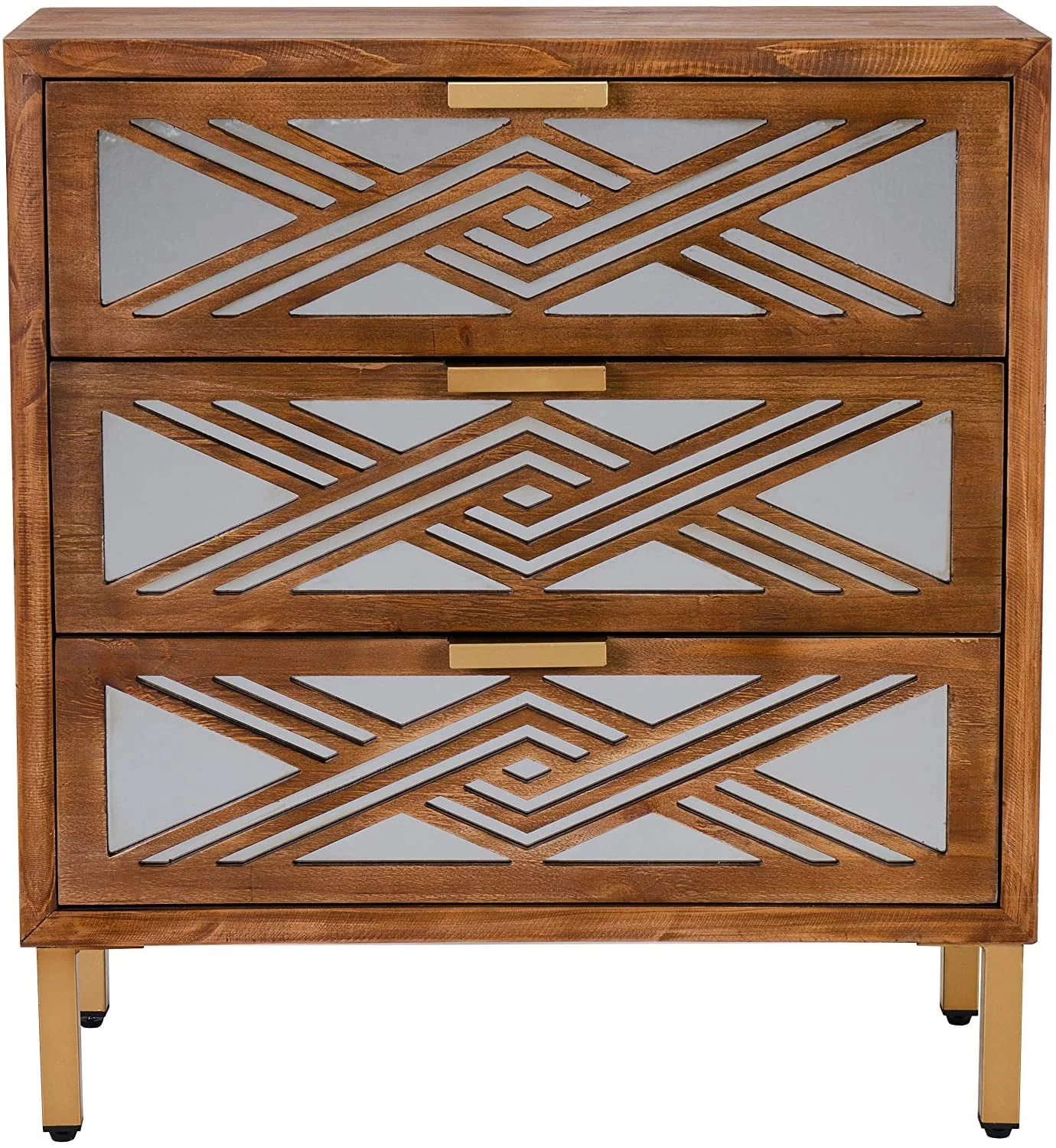 COZAYH  2-Door Accent Cabinet Modern Mirror Fronts Clean-Lined Silhouette, Natural