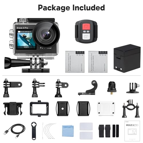 AKASO Brave 4 Pro 4K30 Action Camera with 256GB MicroSD U3 Card 131FT Underwater Waterproof Camera EIS Touch Screen Remote Control with 2x1350mAh