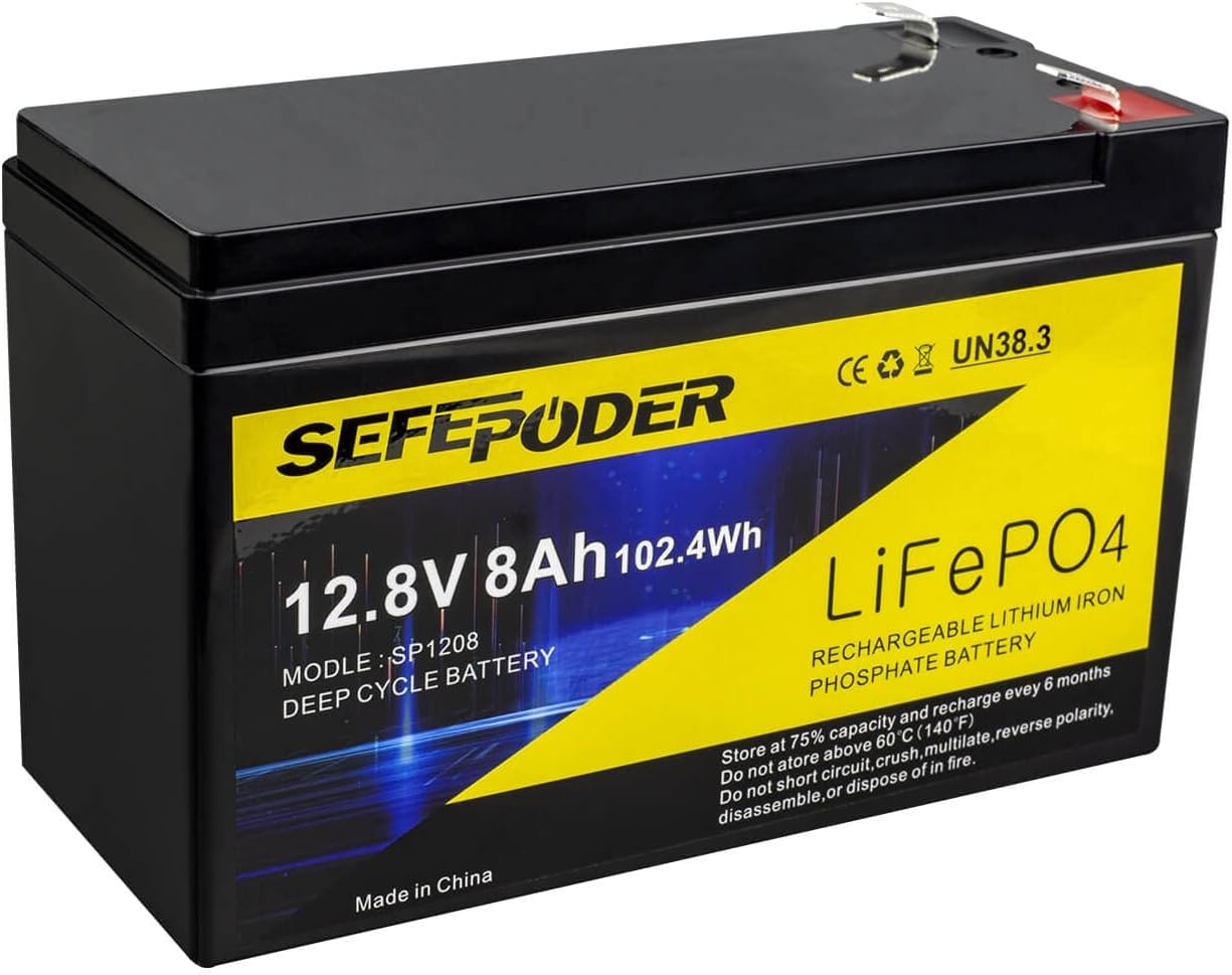 12V 12Ah LiFePO4 Lithium Ion Rechargeable Battery, 2000+ Deep Cycle Maintenance-Free Battery for Solar Power, UPS Backup, Lighting, Power Wheels