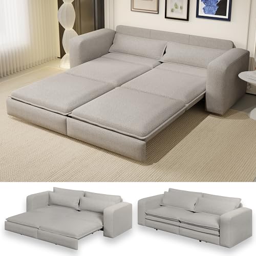93" King Pull Out Sofa Bed, 3 in 1 Convertible Sleeper Sofa Couch, Comfy 3 Seater Sleeper Bed with 2 Pillows