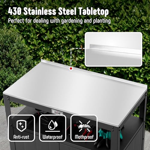 Garden Potting Bench with Storage Cabinet,Outdoor Gardening Table & Work Bench for Plants, Horticulture