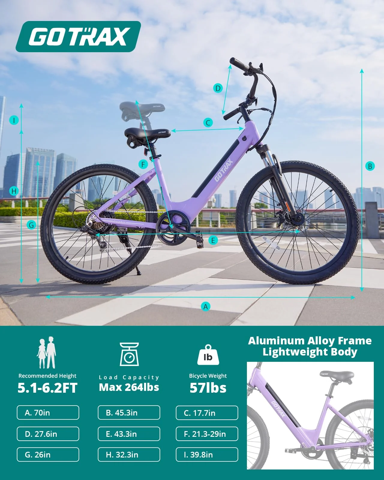 Gotrax Dolphin 26" Electric Bike, Max Range 30Miles(Pedal-assist1)&20Mph Power by 350W, 5 Pedal-Assist Levels&Front Suspension, 7-Speed&Boost Mode