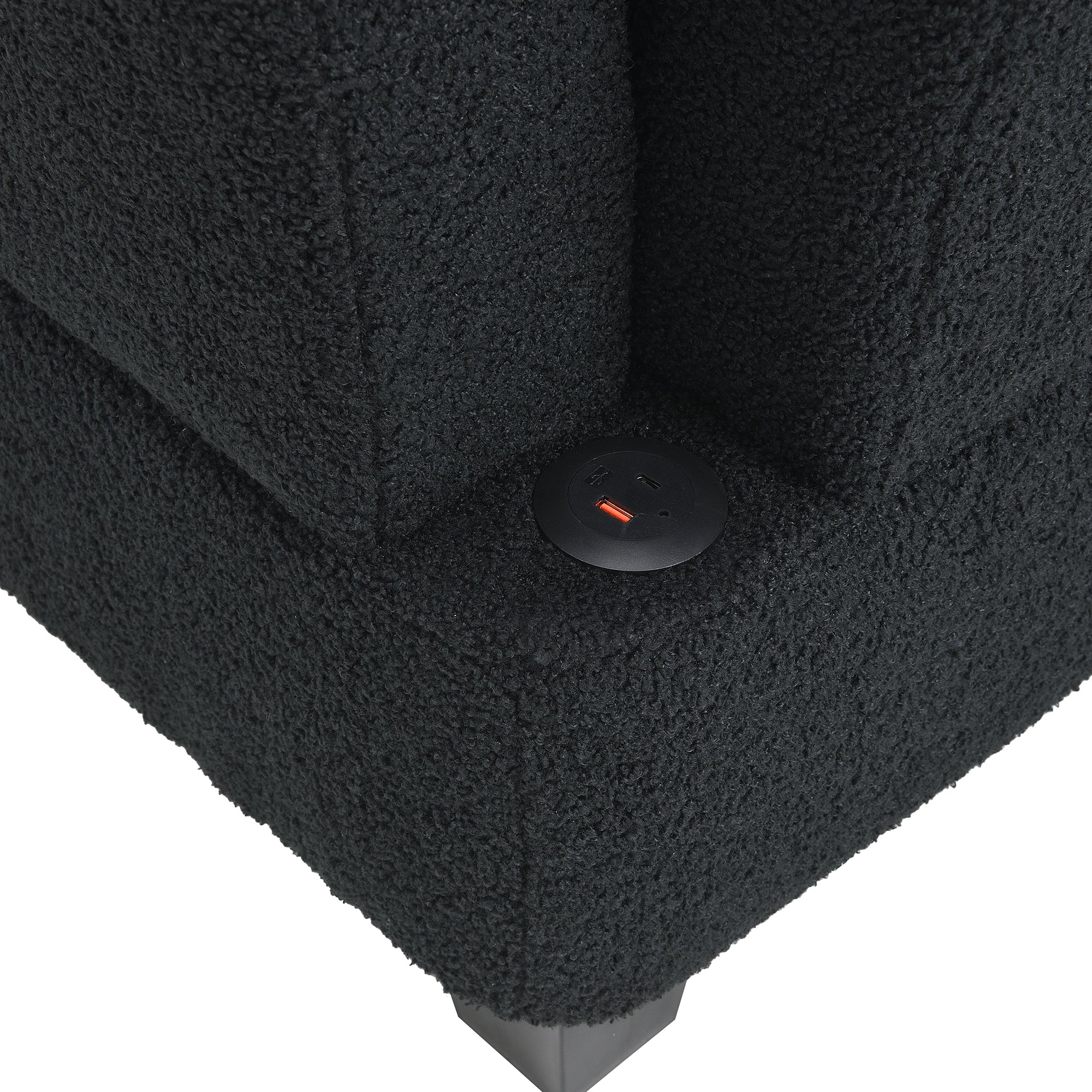 Fayen Velvet Sectional Sofa with Storage Ottoman - Black