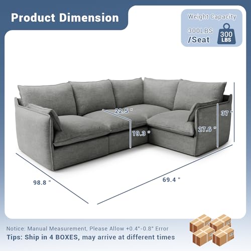 Cloud Modular Sectional Sofa, Waterproof Down Filled Sectional Sofas, High Backrest V Shaped 5 Seater Sectional Couches for Living Room