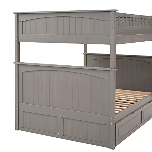 Ball & Cast Twin-Over-Twin Bunk Bed with Twin-Size Trundle and 3 Storage Stairs,Wood Bunkbed w/Full-Length Guardrails,Slat Support