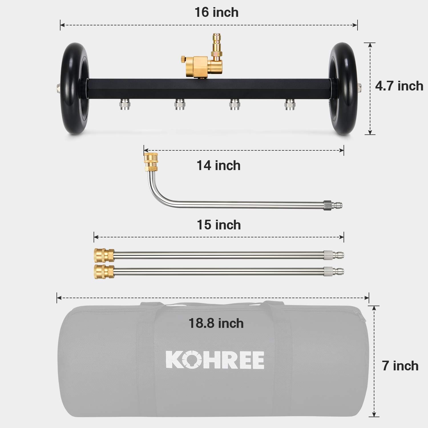 Kohree Undercarriage Pressure Washer Cleaner Attachment, 2 in 1 Underbody Car Washer Water Broom 16"