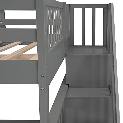 Ball & Cast Full Over Full Bunk Bed with Twin Size Trundle and Built in 4 Drawer,Wood Bunkbed w/Storage Ladder & Slat Support
