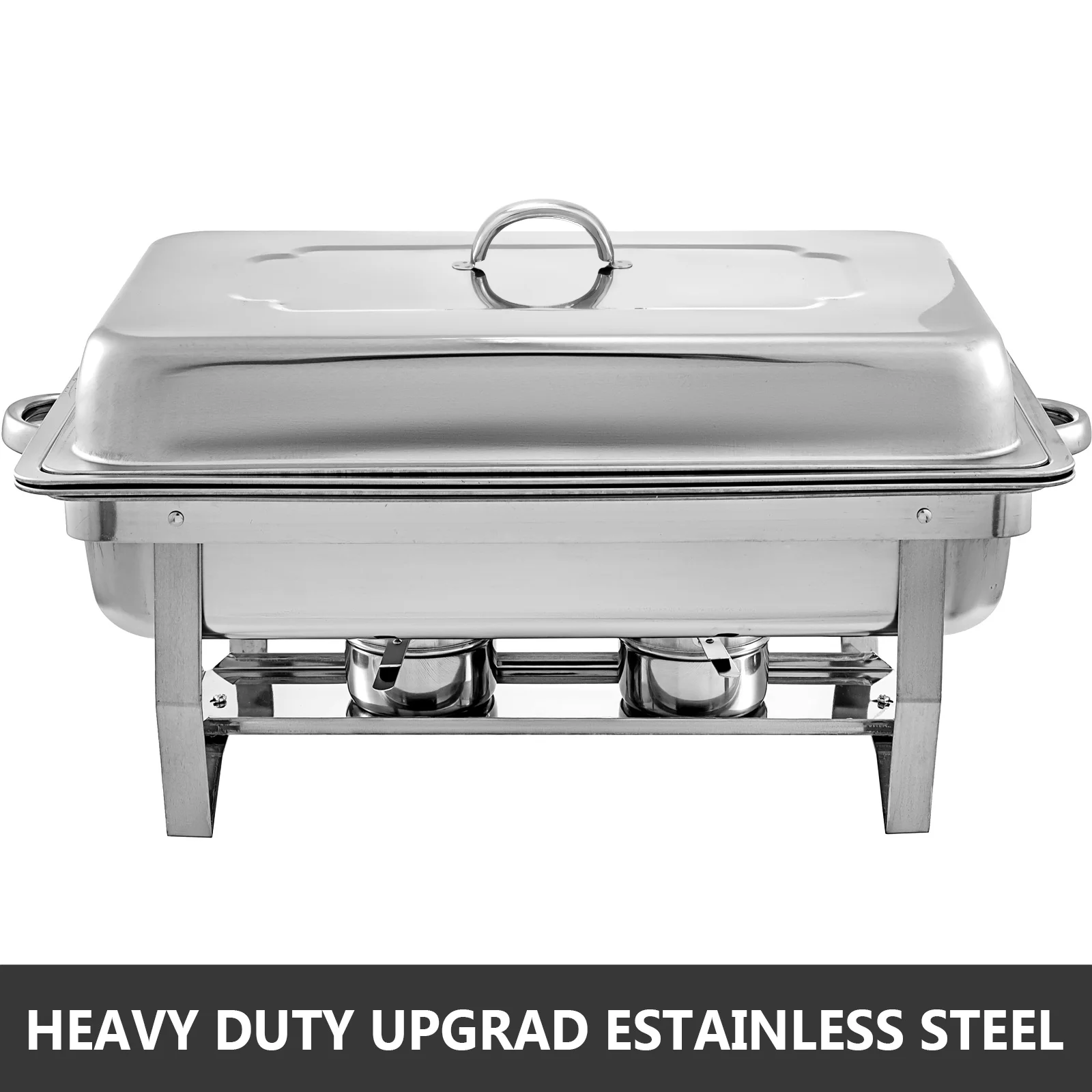 VEVORbrand Chafing Dish 4 Packs 9L/8 Quart Stainless Steel Chafer Full Size Rectangular Chafers for Catering Buffet Warmer Set with Folding Frame