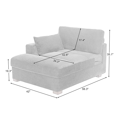 UIXE Oversized Corduroy Chaise Lounge Chair with Right Armrest & Cushion