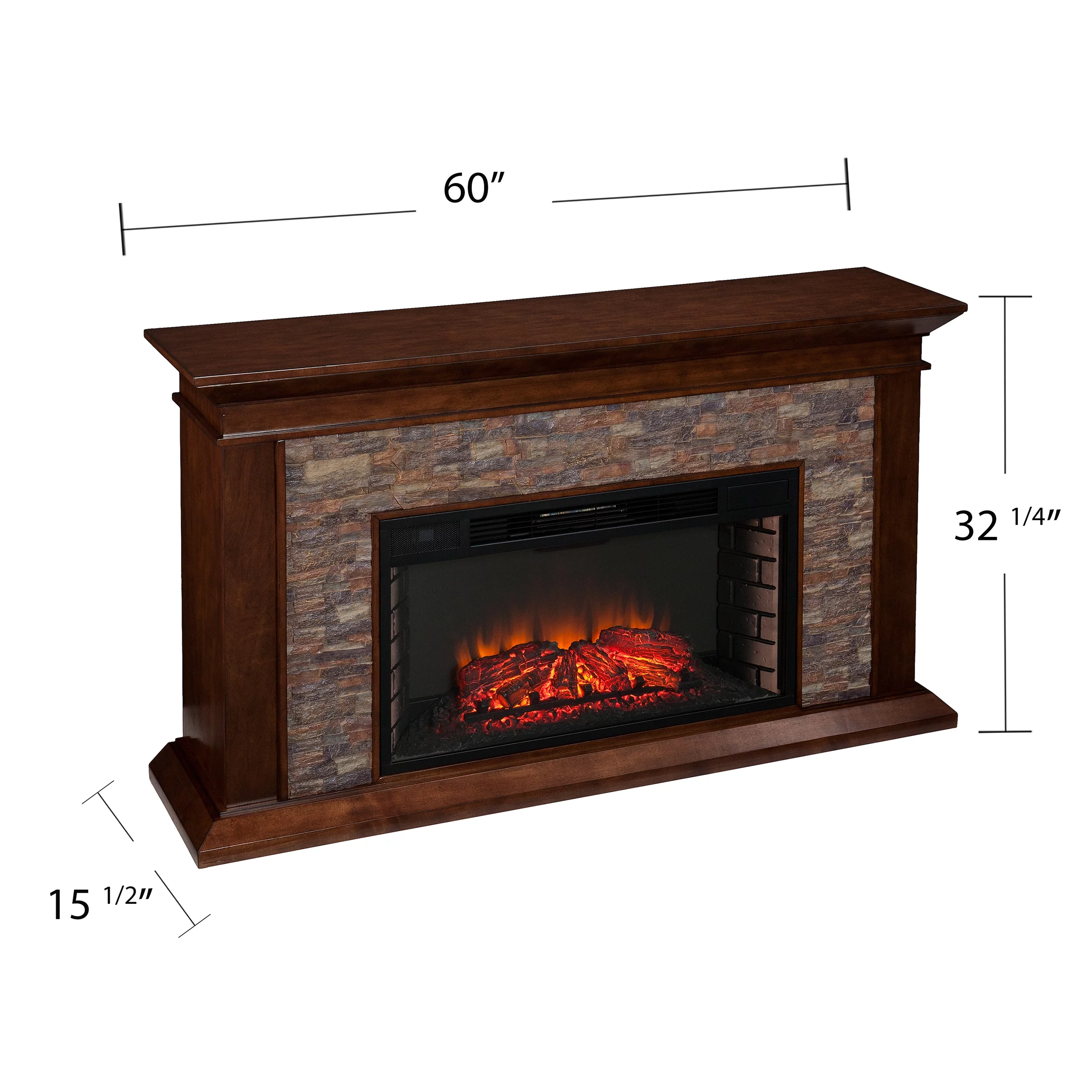SEI Furniture Canyon Heights Simulated Stone Electric Fireplace 60 x 35.5 Freestanding Indoor Electric Fireplaces
