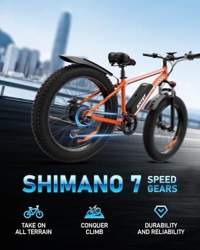 EB26 Electric Bike for Adults Peak 1500W Electric Bicycle 48V 15AH (720WH) Battery Electric Bike 26" Fat Tire Mountain 28mph 7 Speed Gears Ebike