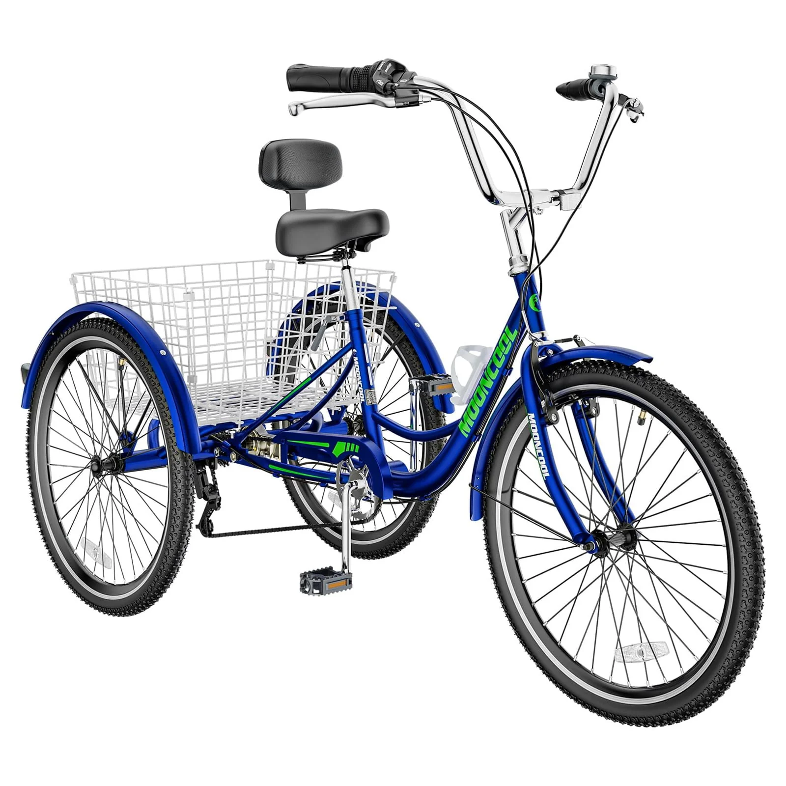 MOPHOTO Adult Tricycle for Seniors,Low Frame Three Wheel Bikes with Large Basket & Bell (Cyan, 26inch /7-Speed), 3 Wheel Cargo Bicycle