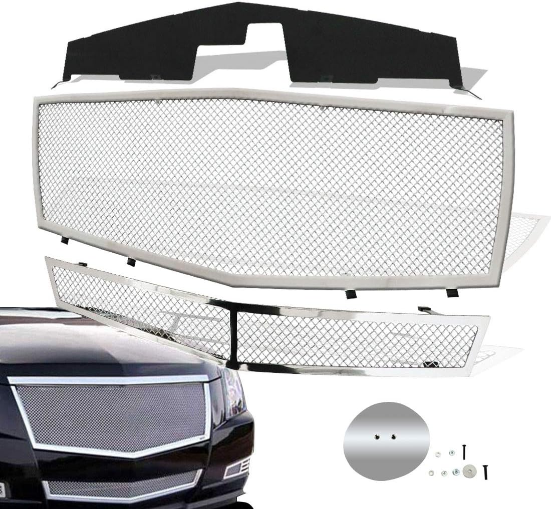 Front Grille Fit 2008-2013 Cadillac CTS Stainless Steel Mesh Grille Grill Insert Combo (Not For CTS-V or model with Adaptive Cruise Control)