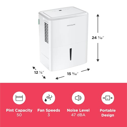 Frigidaire 50-Pint Portable Dehumidifier with Wi-Fi and Energy Star Certification for Medium/Large Rooms & Basements, Custom Humidity Control