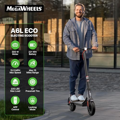 MEGAWHEELS Electric Scooter,350W Electric Scooter for Adults,10in Pneumatic Tires,10.2AH Battery,19 Miles Range,15.5 mph Speed