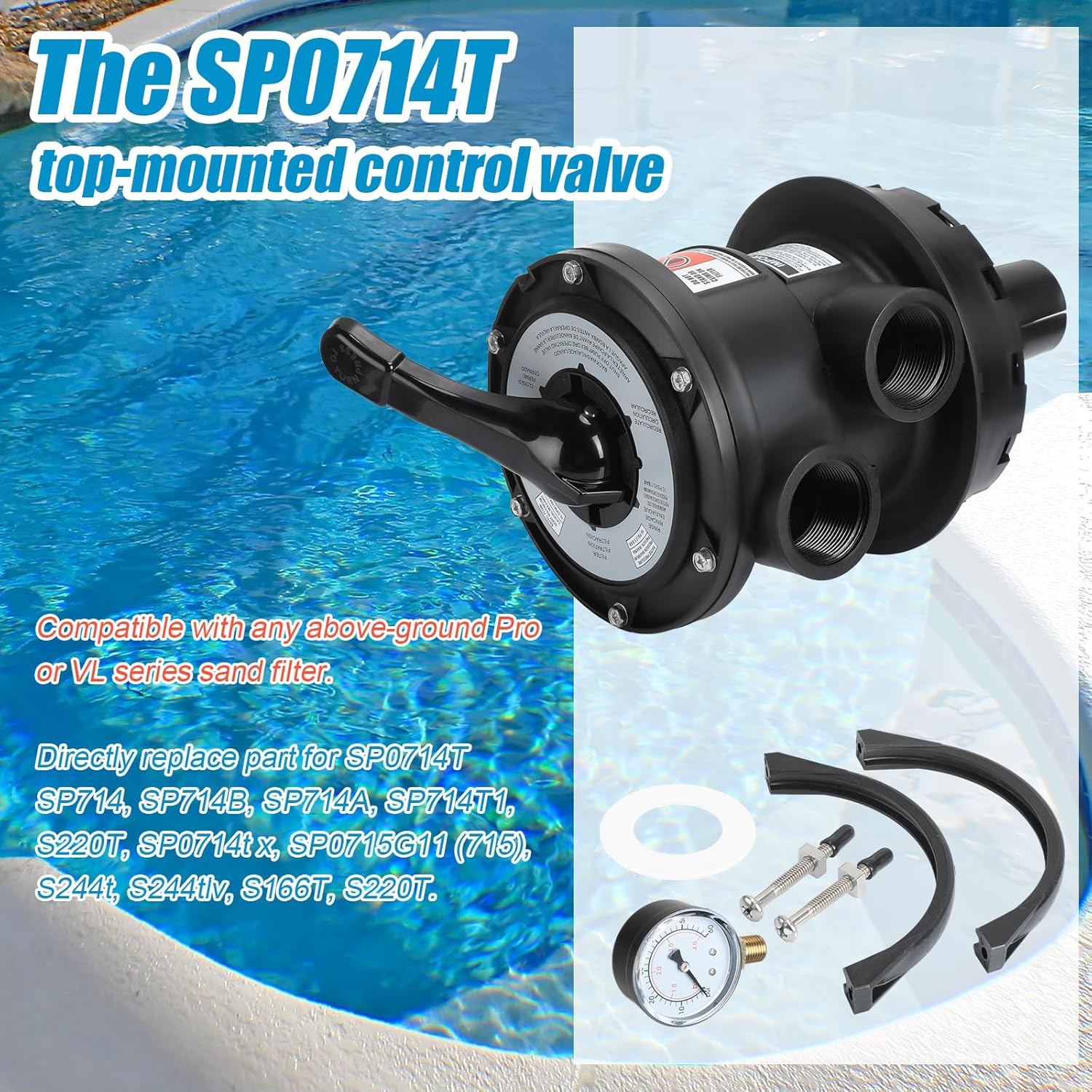 5 Pcs Compatible with Hayward Replacement Top Mount Multiport Valve Set SP0714T Top Mount Multiport Valve GMX600NM Flange Valve Clamp SP0714T Spider