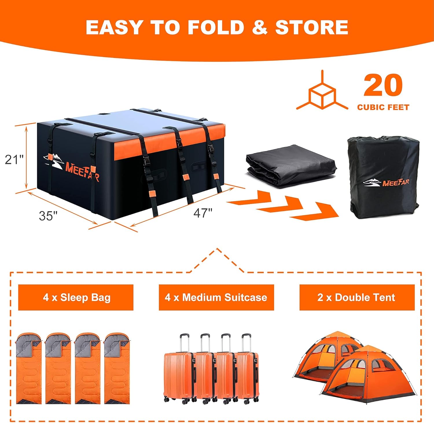 MeeFar Hitch Mount Cargo Carrier Bag Soft Shell 100% Waterproof 20 Cubic Feet (59 24 24) Include 8 Reinforced Straps for Truck Pickup All Vehicle