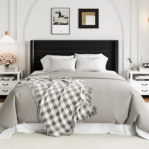 Allewie Full Size Lift Up Storage Bed, Modern Wingback Headboard, Hydraulic Support, No Box Spring Needed, Light Beige