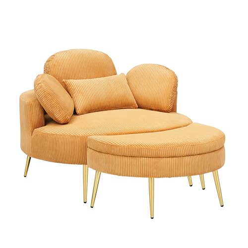 51.5-Inch Oversized Swivel Accent Barrel Chair with Storage Ottoman ,Button Decor and 4 Pillows
