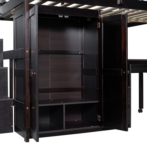 Harper & Bright Designs Twin Size Loft Bed with Stairs and Bookshelf, Wood Twin Storage Bed with Desk & Wardrobe