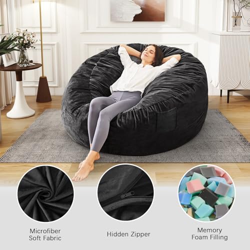 Bean Bag Chairs for Adults - Giant Bean Bag Chair Convertible Bean Bag Bed - Beanbag Chair with Micro Fiber Cover/Furniture Foam Filler