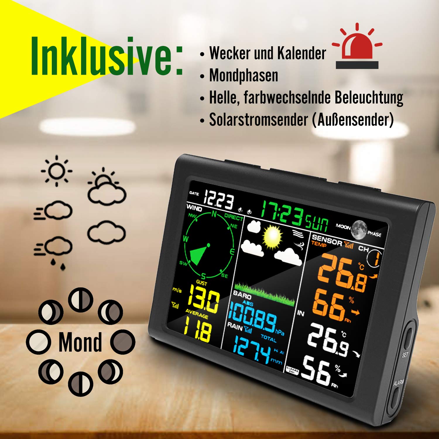 Sainlogic Wireless Weather Station with Outdoor Sensor, 5-in-1 Weather Station Indoor Outdoor with Rain Gauge,Weather Forecast, Temperature, Humidity