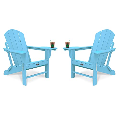 FOOWIN HDPE Folding Adirondack Chair Set of 4, All-Weather Resistant Adirondack Chair w/4 in 1 Cup Holder Trays, Adirondack Chairs for Outdoor, Patio