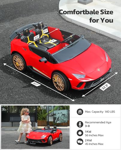ELEMARA 2 Seater Ride on Toy for Big Kids,12V10Ah Lamborghini Ride On Car, 4.0 mph,Max 130lbs,Electric Car w/Remote, Kids' Electric Vehicles,3 Speeds