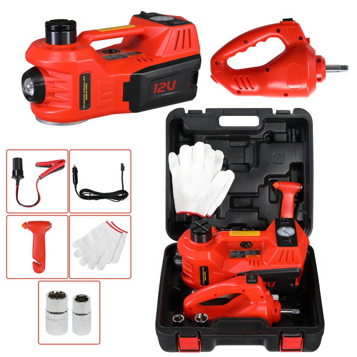ELTPOWER Electric Car Jack,5 Ton 12V Hydraulic Jack Lift with Electric Impact Wrench,Built-in Inflatable Pump
