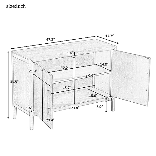 P PURLOVE Sideboard Storage Cabinet with 4 Doors, Retro Large Storage Space Buffet Cabinet with Adjustable Shelves, Sideboard for Hallway, Entryway