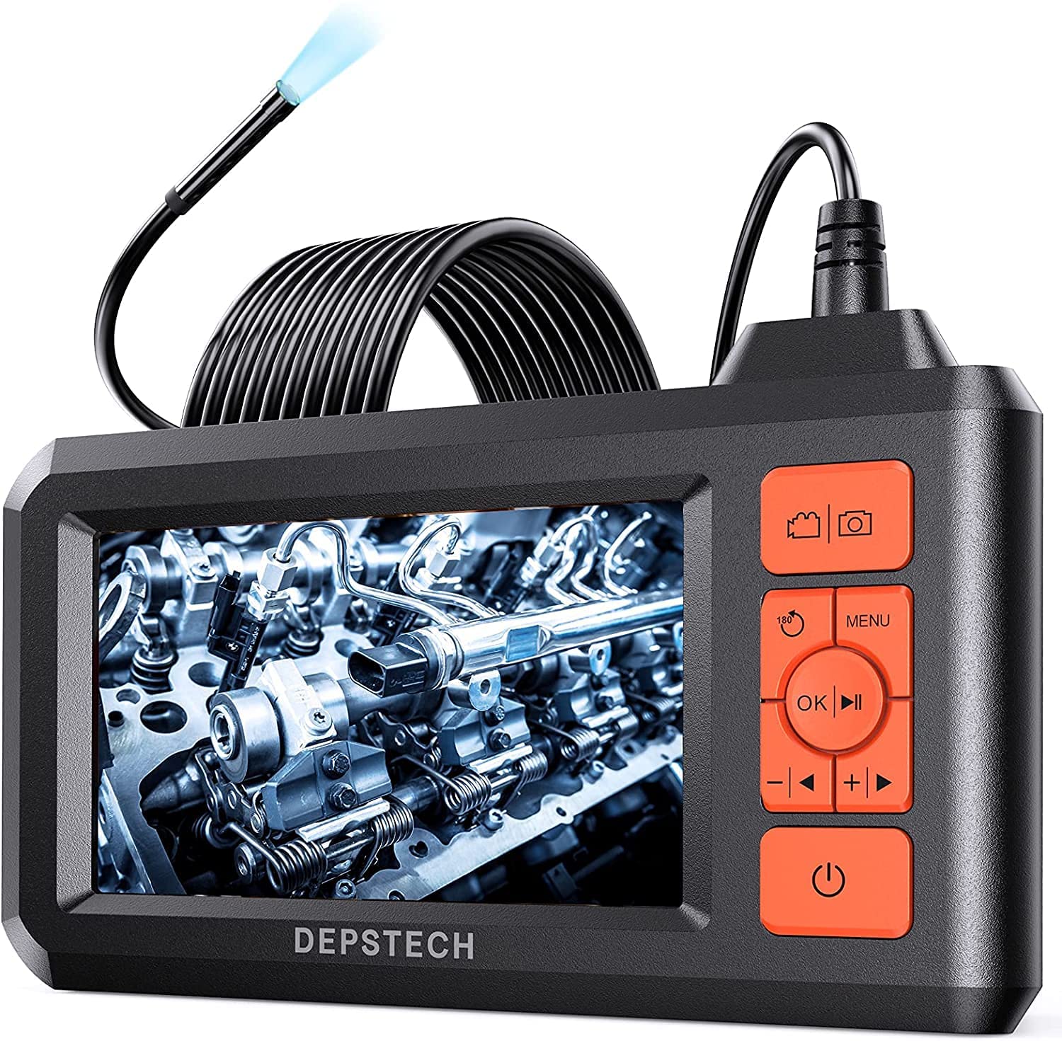 DEPSTECH Industrial Endoscope, 5.5mm 1080P HD Digital Borescope Inspection Camera 4.3 Inch LCD Screen IP67 Waterproof Snake Camera with 6 LED Lights