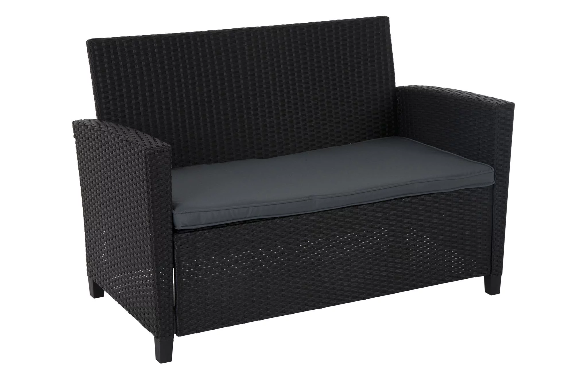 COSCO Outdoor 4 Piece Conversation Set, No Tools Assembly, Gray Cushions, Black Resin Wicker