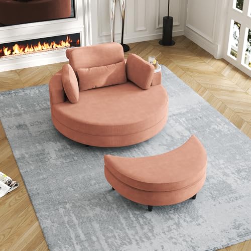 51.5-Inch Oversized Swivel Accent Barrel Chair with Storage Ottoman ,Button Decor and 4 Pillows