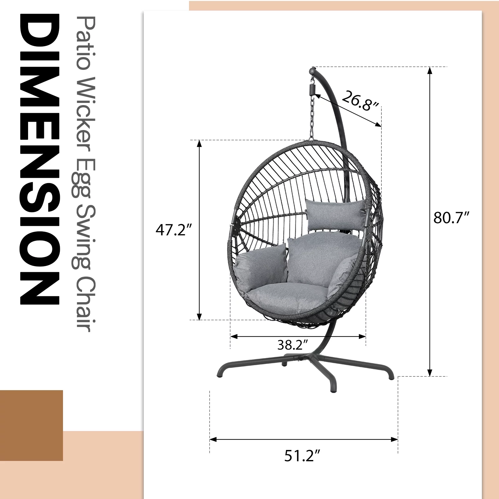 JOIVI Patio Swing Egg Chair with Stand, Oversized Cocoon-Shaped Hammock Chair with Cushion, Dark Gray