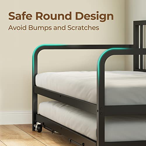 Rolanstar Daybed with Charging Station and LED Lights, Height Adjustable Twin Daybed with Trundle