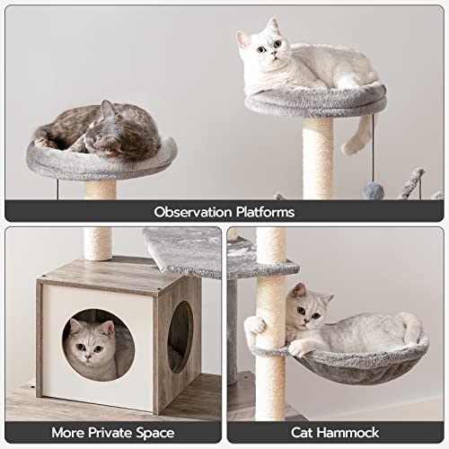 HOOBRO Cat Tree with Litter Box Enclosure, 27.6" L x 18.9" W x 52" H, All-in-One Wooden Cat Tower, Cat Furniture for Indoor Cats