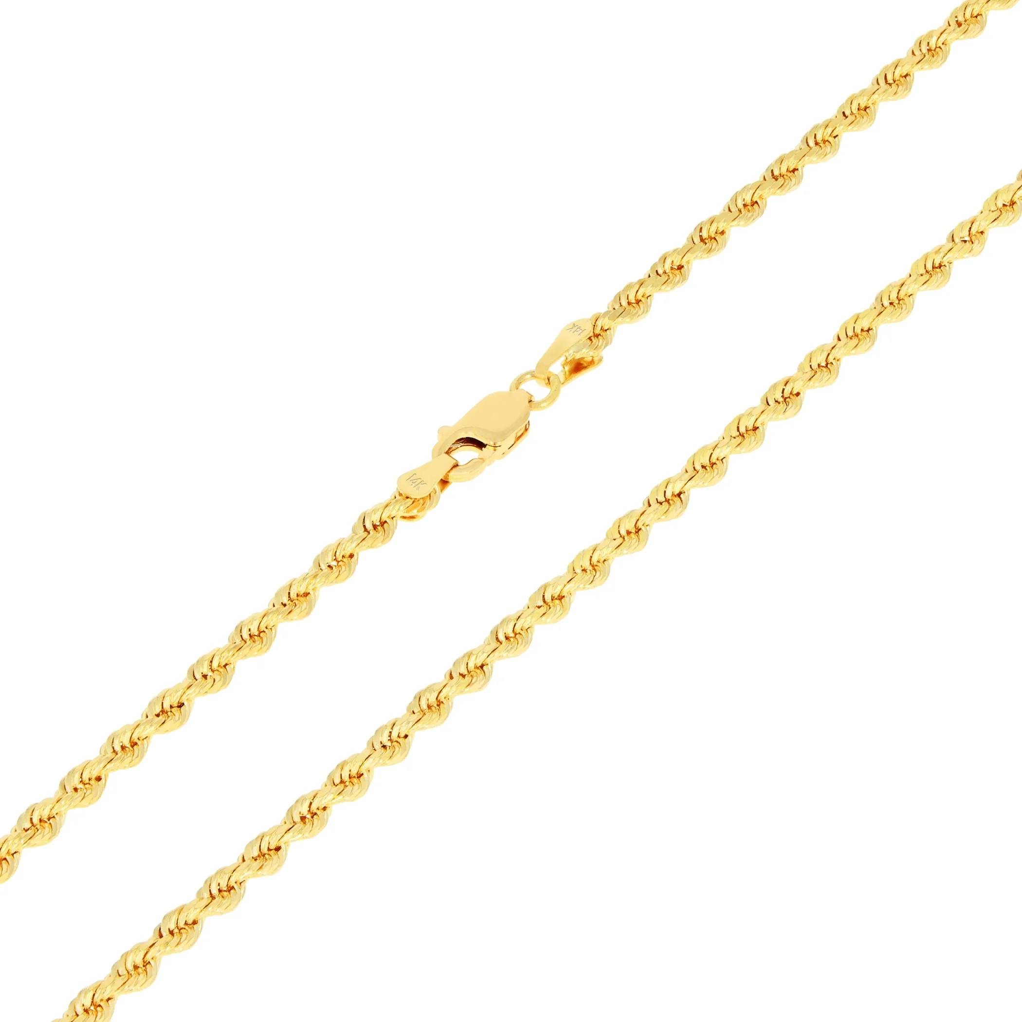 Nuragold 14k Yellow Gold 3mm Rope Chain Diamond Cut Necklace, Mens Womens Jewelry 16" - 30"