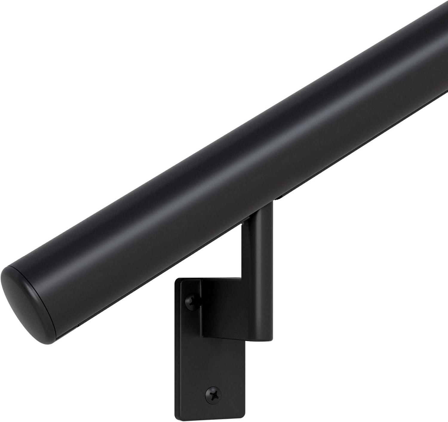 3 ft. Handrail - Complete Kit. Satin Black Anodized Aluminum with 2 Satin Black Wall Brackets + Flush Endcaps, 1.6 Round