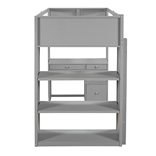 Harper & Bright Designs Full Size Loft Bed with Wardrobe and Desk, Solid Wood Loft Bed Frame with Storage, for Kids Teens Adults (Full Size, White)