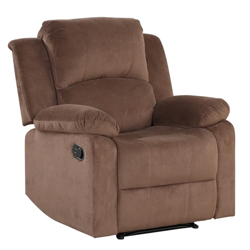 Classic Manual Recliner Chair with Soft Padded Headrest and Armrest, Overstuffed Recliner Single Sofa Chair for Living Room, Bedroom, Brown