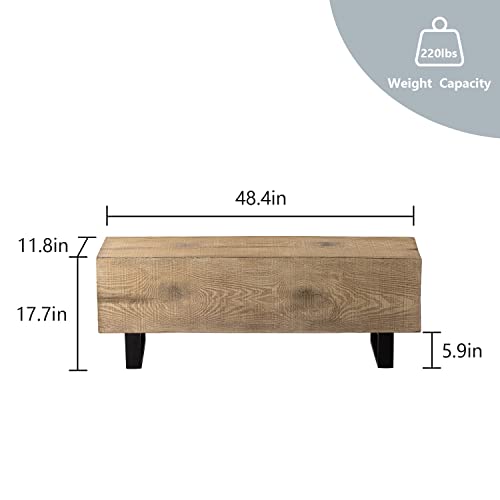 COSIEST Patio Log Bench, 48.4 x 11.8” Outdoor Bench, Rectangular MgO Garden Bench, Rustic Bench for Yard or Lawn, Light Oak