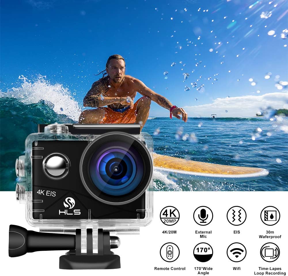 Video Action Camera 4K with Wide Angle Lens HD WiFi Underwater Camera with Waterproof Case Remote Outdoor Sports Camera for Vlog with Accessories