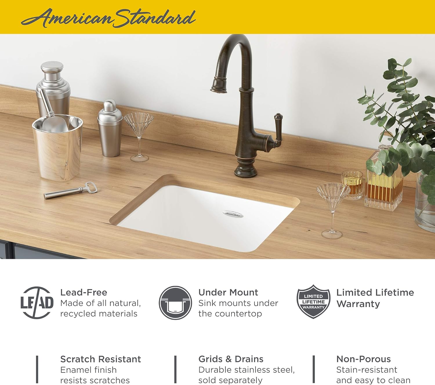 American Standard 77SB30190.308 Delancey 30 x 19 Single Bowl Cast Iron Kitchen Sink Brilliant White