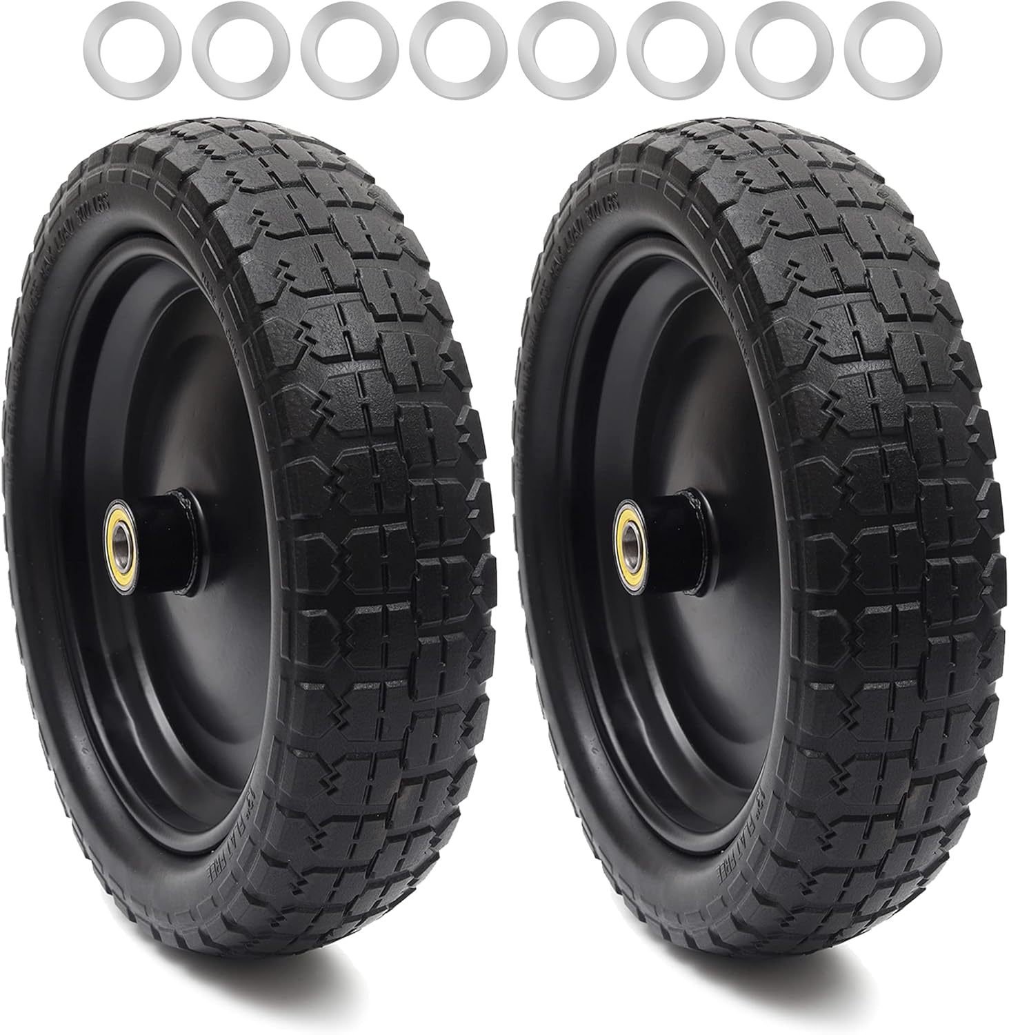 (4-Pack) 13‘’ Tire for Gorilla Cart - Solid Polyurethane Flat-Free Tire and Wheel Assemblies - 3.15” Wide Tires with 5/8 Axle Borehole and 2.1” Hub